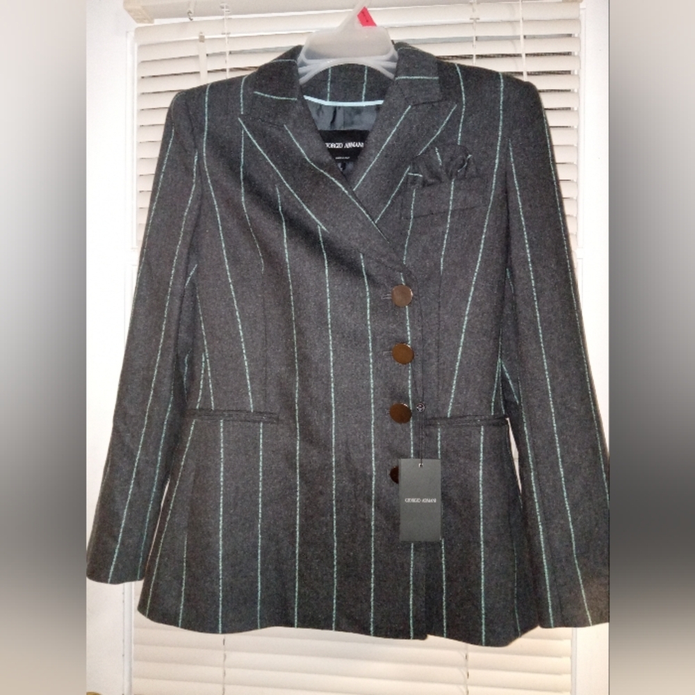 Giorgio Armani Charcoal Blazer with Teal Pinstripes